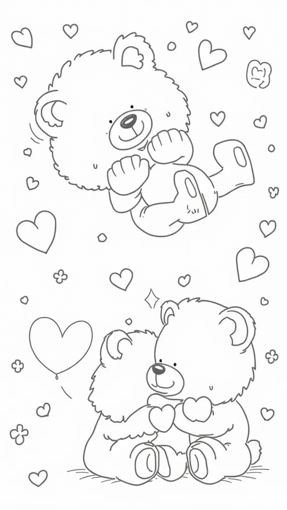 coloriages des ours en peluche avec des coeurs